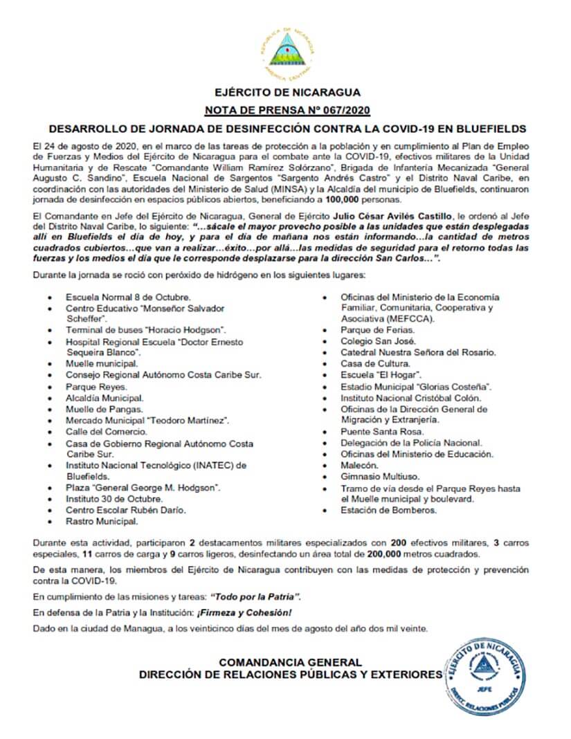 ejercito-de-nicaragua-en-jornada-de-desinfeccion-bluefields-covid-19